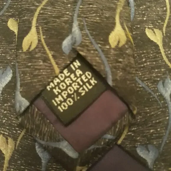 Geoffrey Beene Silk Tie Gray Blue Tan Tulips - Picture 4 of 6